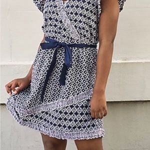NEW, with tags- Express: Printed Lace Trim Belted Wrap Dress